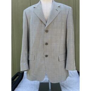 Paul Frederick Men’s Sport Coat Blazer Check Plaid Silk/Wool Made in Italy 40S